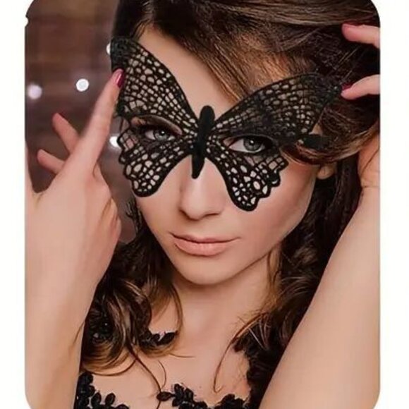 Black Butterfly Venetian Lace Mask Carnival Masquerade Halloween Taboo - Picture 1 of 2